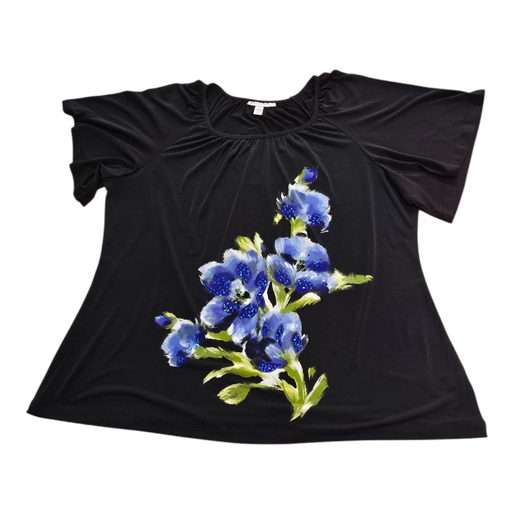 JM Collection Women's Embellished Blouse Short Sleeve 1X